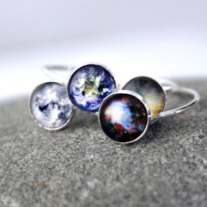 Galaxy Space Ring - Sterling Silver, 8mm, Custom Sized - Petite Solar System Planet and Nebula Stacking Rings - Space Jewelry