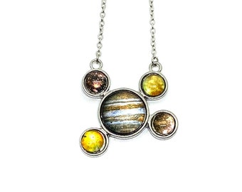 Jupiter and Galilean Moons Silver Pendant Necklace - Io, Europa, Ganymede, Callisto - Jovian Moon Jewellery by Yugen - Small Planet Pendant