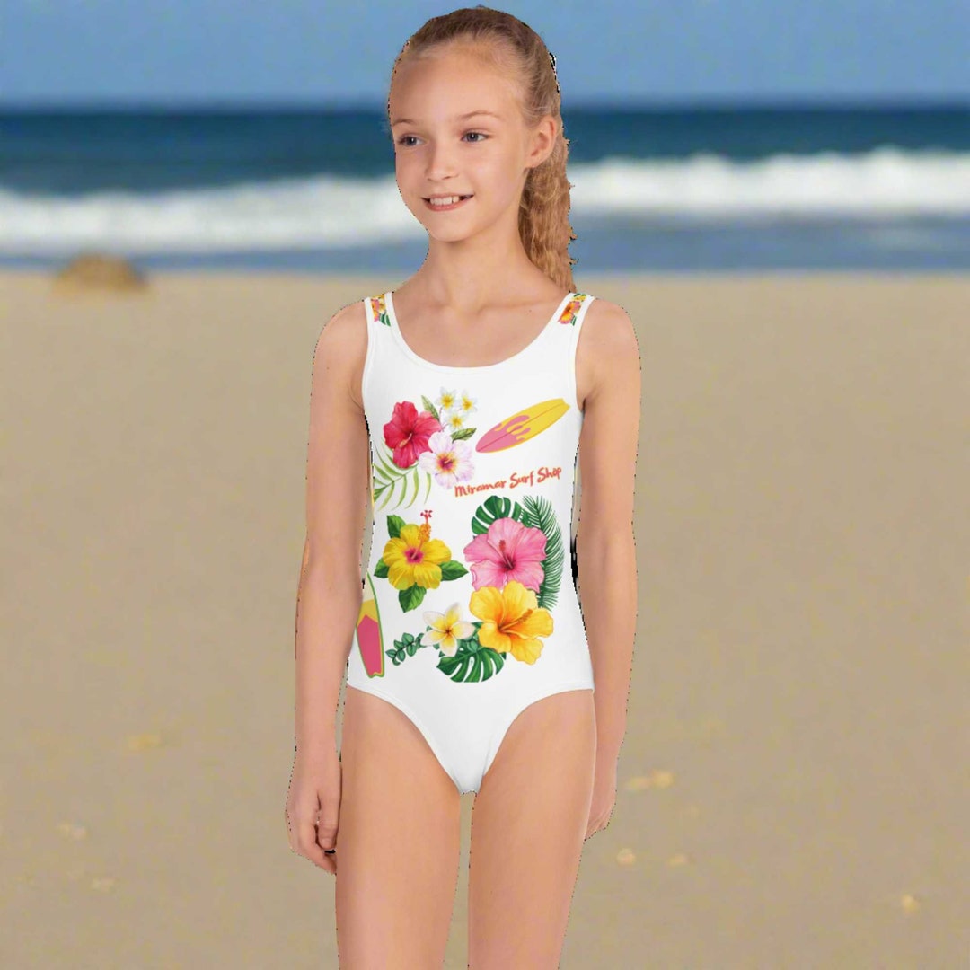 Hibiscus FLORAL and Monstera Miramar Surf Shop One Piece KIDS SWIMSUIT