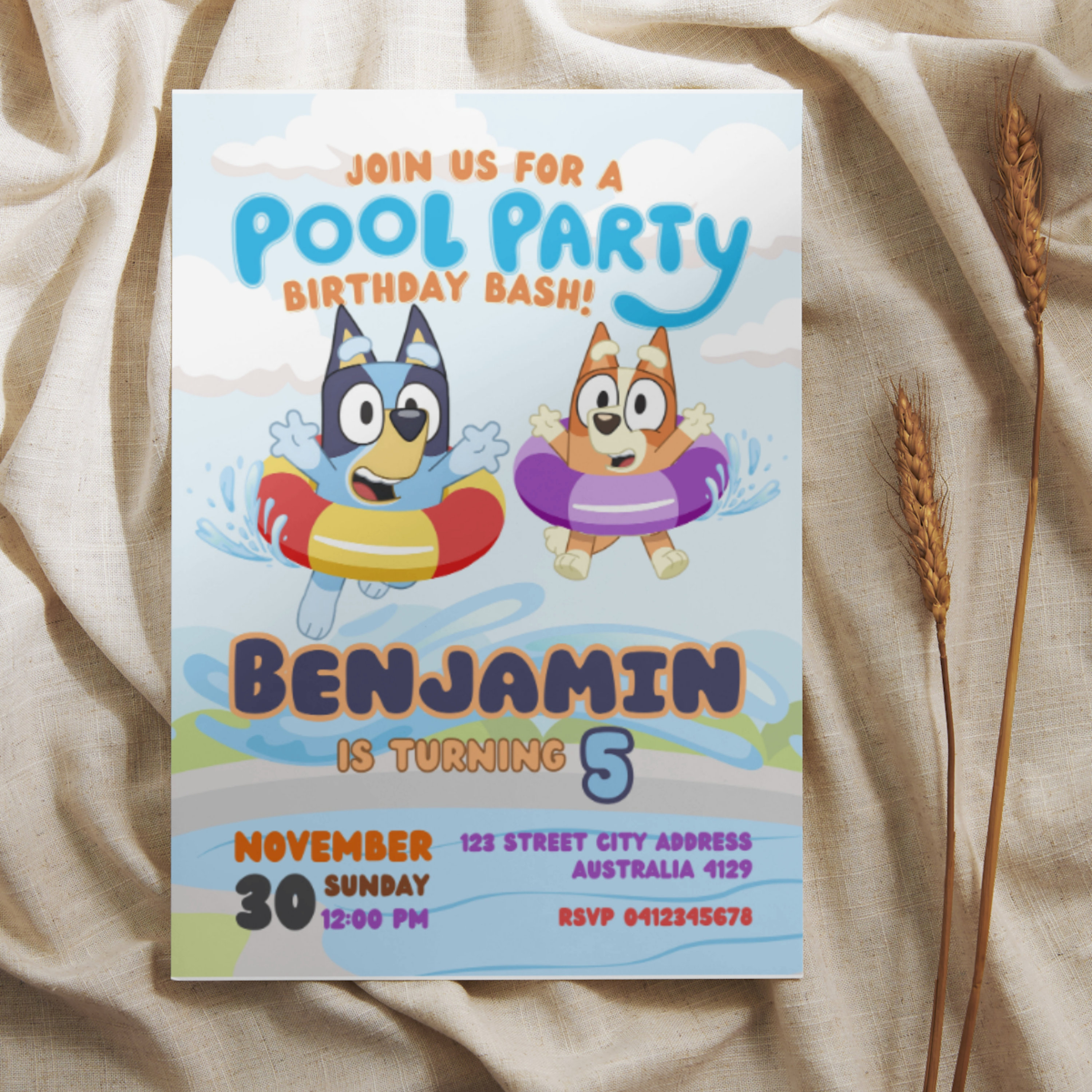 Bluey Pool Party Invitation