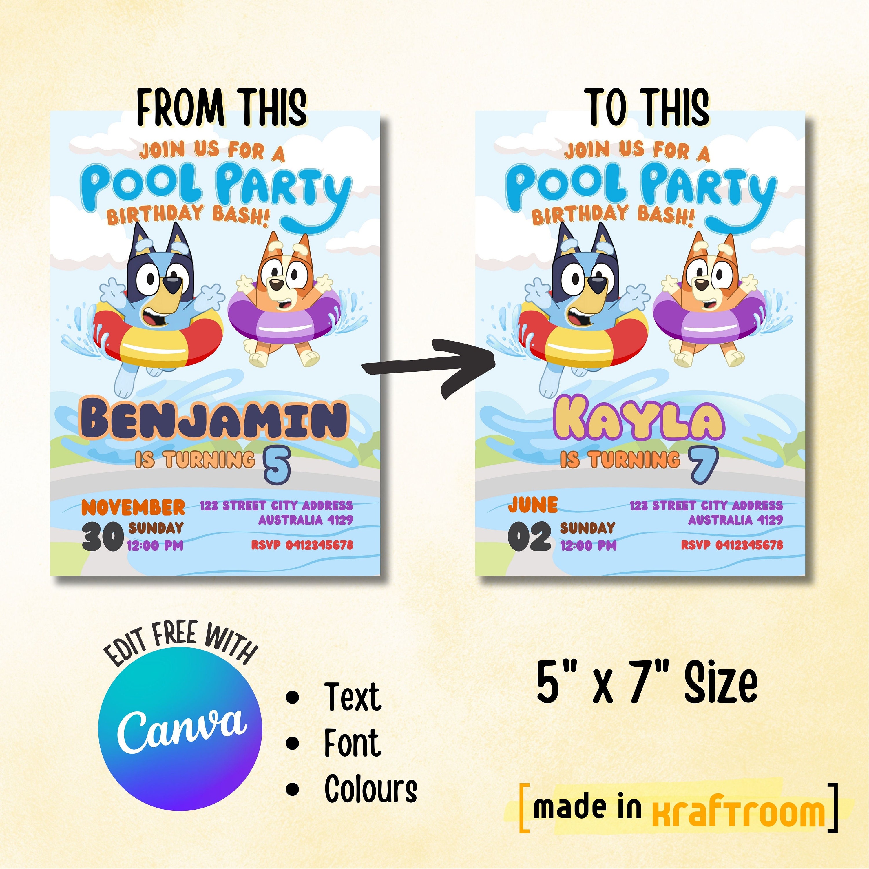 Bluey Pool Party Invitation