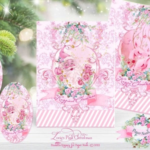 Ensemble de six cartes pliantes roses au choix du père Noël et de Lovie Dear's Pink, 5 x 7 po. avec enveloppes