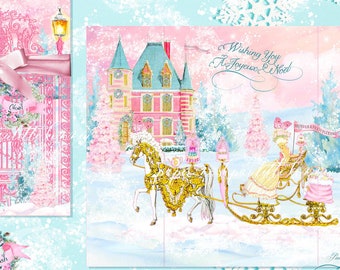 Christmas Marie Antoinette Bring Us A Figgy Pudding Gatefold Set of Four Cards, Shimmer Envelopes and Seals
