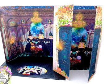 Witch's Halloween at the Chateau d' Marie Large Gatefold Cards and Shimmer Envelopes with Seals Set of Four