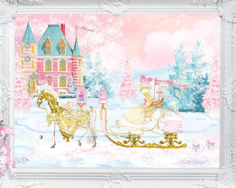 Pink Christmas Marie Antoinette Bring Us A Figgy Pudding 8 x 10 Inch Diorama Print