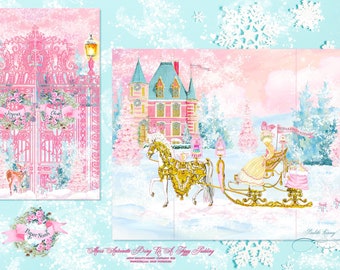 Christmas Marie Antoinette Bring Us A Figgy Pudding Gatefold Set of Four Cards, Shimmer Envelopes and Seals