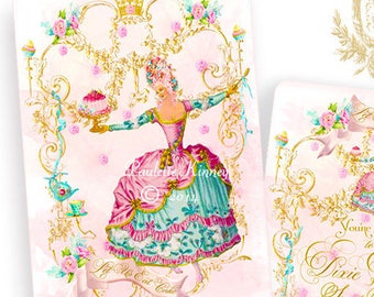 Marie Antoinette Einladungen Let Us Eat Cake Party, Geburtstag, Teeparty, Sweet 16, Hochzeitsdusche mit rosa schimmernden Umschlägen, 6er SET