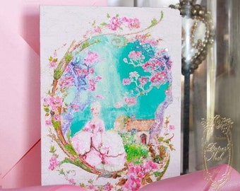 Pink Cherry Blossom Spring/Easter for Marie Antoinette Set of 6 Cards and Shimmer Envelopes