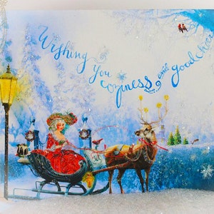 マリー アントワネット クリスマス カード 心地よさと元気 5 x 7 クリスマス カード 6 枚セット きらめく白雪姫の封筒とシール付き