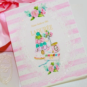 Ladurée Watercolor Macaron Tower Pink Stripe Cartões dobráveis inclui conjunto de 6 envelopes rosa brilhante