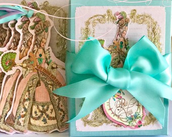 Marie Antoinette Let Them Eat Cake Set of 6 Large Die Cut Marie Favor Tags In An Embellished Gift Box