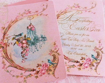 Lustre Printemps Français du nid d&#39;oiseau Faire-part ou cartes scintillants, lot de 6
