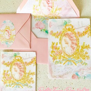 Caméo de Roses Françaises 結婚式招待状または折り畳みカード 6 枚セット（罫線入り封筒付き）