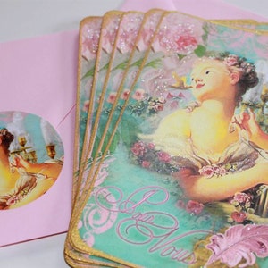 Juene Fille with avec L'oiseau Sucre Pour Vous 美しいカードまたは招待状セットとシール