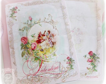 Einladung oder Karten Set Chanson d Amour Kundengerechtes Einladungs-Set mit Umschlägen und Siegeln in Herzform