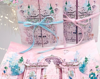 Christmas At Belvedere Jane Austen Regency Diorama Gatefold Cards Set of Four with Snow White Shimmer Envelopes