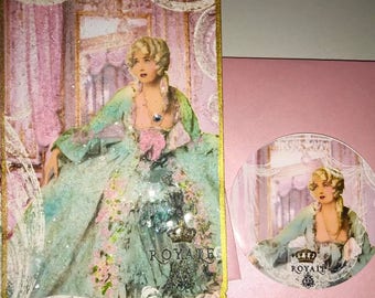 Marie Antoinette Royal Paparazzi Versailles Set of Six Beautifully Glittered Notecards with Shimmering Pink Envelopes