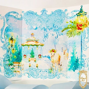 Wigilia Bożego Narodzenia Snowy Gazebo Winter Garden Gatefold Cards i Shimmer Snow White Envelope Set Four