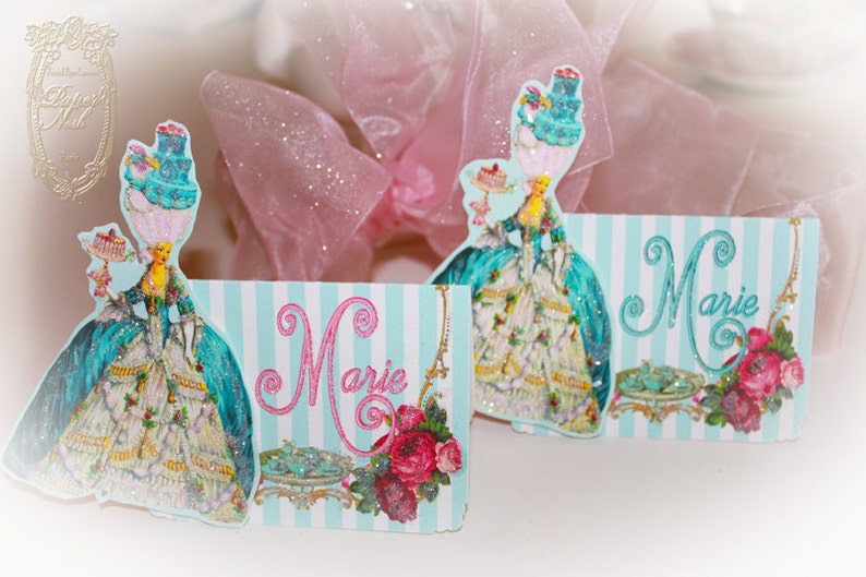 Bleu Cakes and Pink Rose Tea in the Garden for Marie Antoinette Set Invitations or Cards Set of 6
