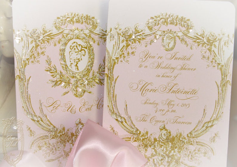 Marie Antoinette Wedding, Save the Date, Shower, Birthday Invitations Pink and Gold Cameo Silhouette Custom Type Set 10 Invitations Minimum image 4