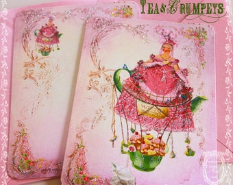 Sweet Tarts Tea and Crumpets Card or Invitations Set with Shimmering Pink Envelopes