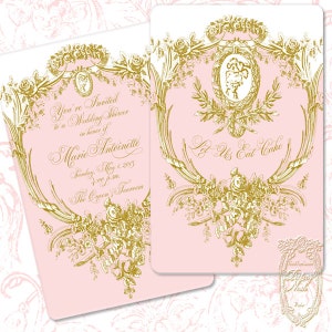 Wedding Invitations Marie Antoinette Pink and Gold Cameo Silhouette Includes Custom Type Set 10 Invitations Minimum image 4