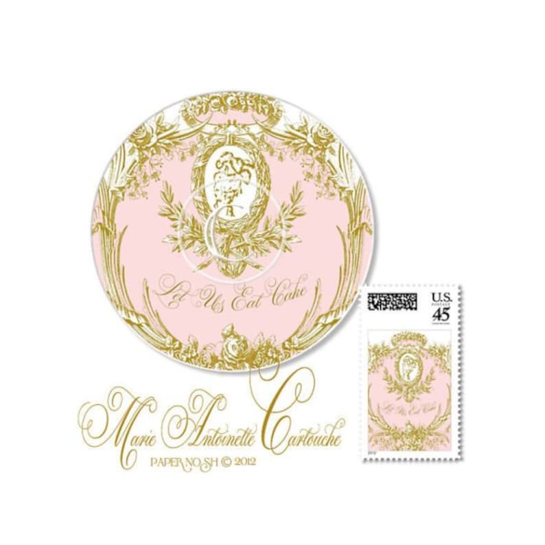 Marie Antoinette Wedding, Save the Date, Shower, Birthday Invitations Pink and Gold Cameo Silhouette Custom Type Set 10 Invitations Minimum image 5
