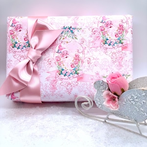 Pink Santas Lovie Christmas Toile Gift Wrap Papers Set of Four