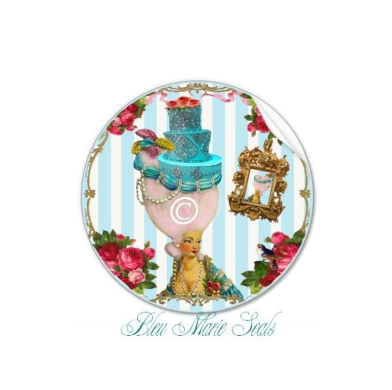 Bleu Cakes and Pink Rose Tea in the Garden for Marie Antoinette Set Invitations or Cards Set of 6