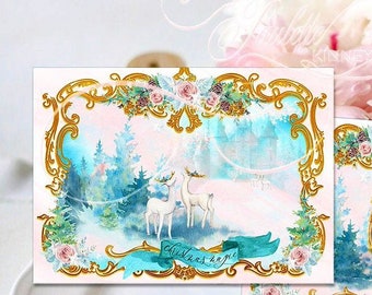 Gentle Christmas Magic 5 x 7" Folding Cards Set of 6 with Shimmer Envelopes Included