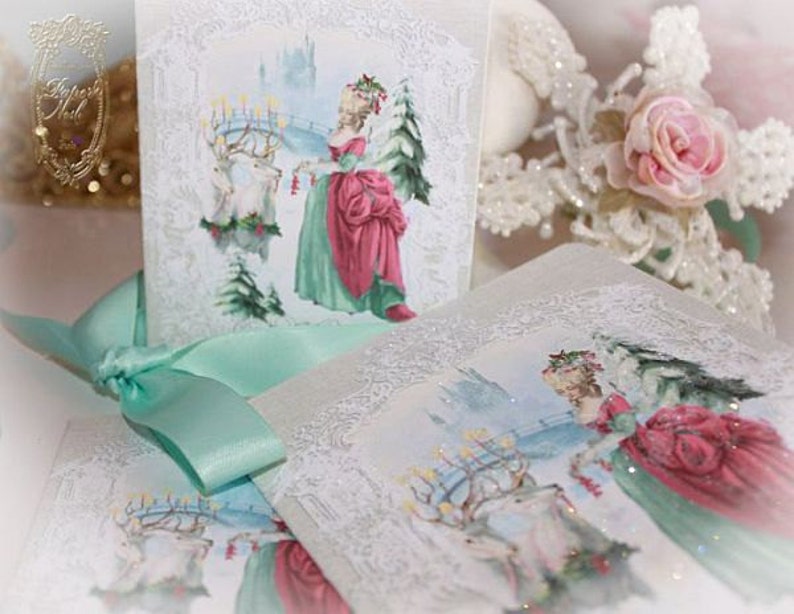 The Gift Christmas Cards 5 x 7 Folding Card Set of Six and Shimmering Snow White Envelopes image 4