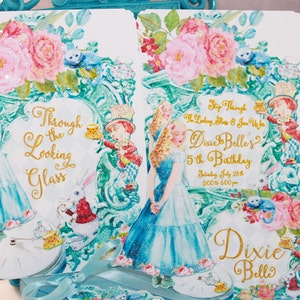 Alice Through the Looking Glass Invitations Set of 6 with Shimmer Envelopes image 2