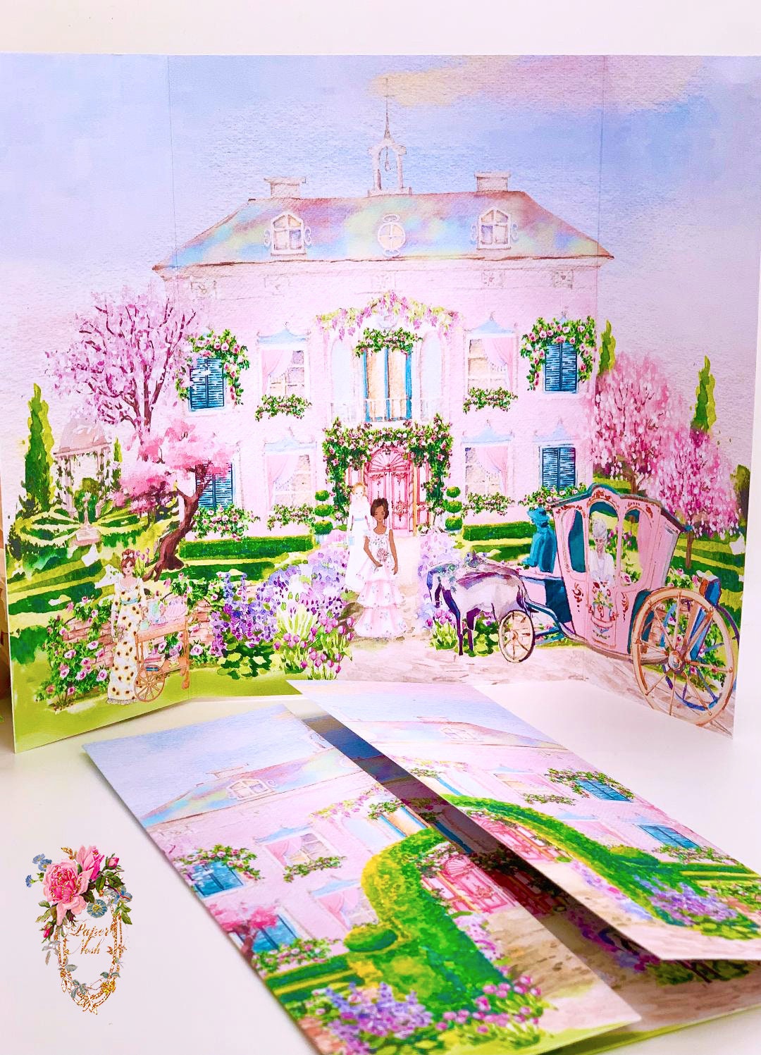 Ensemble de quatre enveloppes Bridgerton Regency Jane Austen Regency Diorama avec enveloppes lilas chatoyantes avec ruban