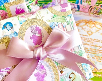 Bridgerton Inspired Jane Austen Regency Gift Wrap and Oval Tags