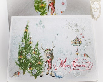 Jeu de cartes de Noël Woodland Magic First Snow Christmas Reindeer avec enveloppes métalliques argentées, lot de 6