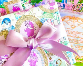 Carta da regalo Jane Austen Regency ed etichette ovali glitterate