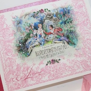 Marie Antoinette Kartenset Je t'aime Rokoko Versailles Garten Set mit 6 Karten, schimmernden Umschlägen und Siegeln