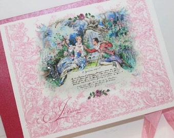 Marie Antoinette Card Set Je t'aime Rococo Versailles Garden Set of 6 Cards, Shimmering Envelopes and Seals