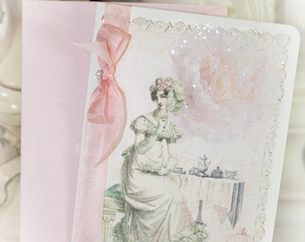 Jane Austens Emma Tea Party Kartenset von 6 mit Pfirsich-schimmernden Umschlägen