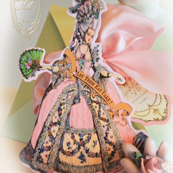 Marie Antoinette Set of 6 Party Invitations Large Die Cut Design with Shimmering Pink Envelopes