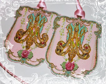 Marie Antoinette Monogram Die Cut Embellished and Glittered Tags Set of 6