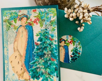 Christmas Garden The Blue Velvet Coat Set of 6 Holiday Cards, Envelopes and Seals