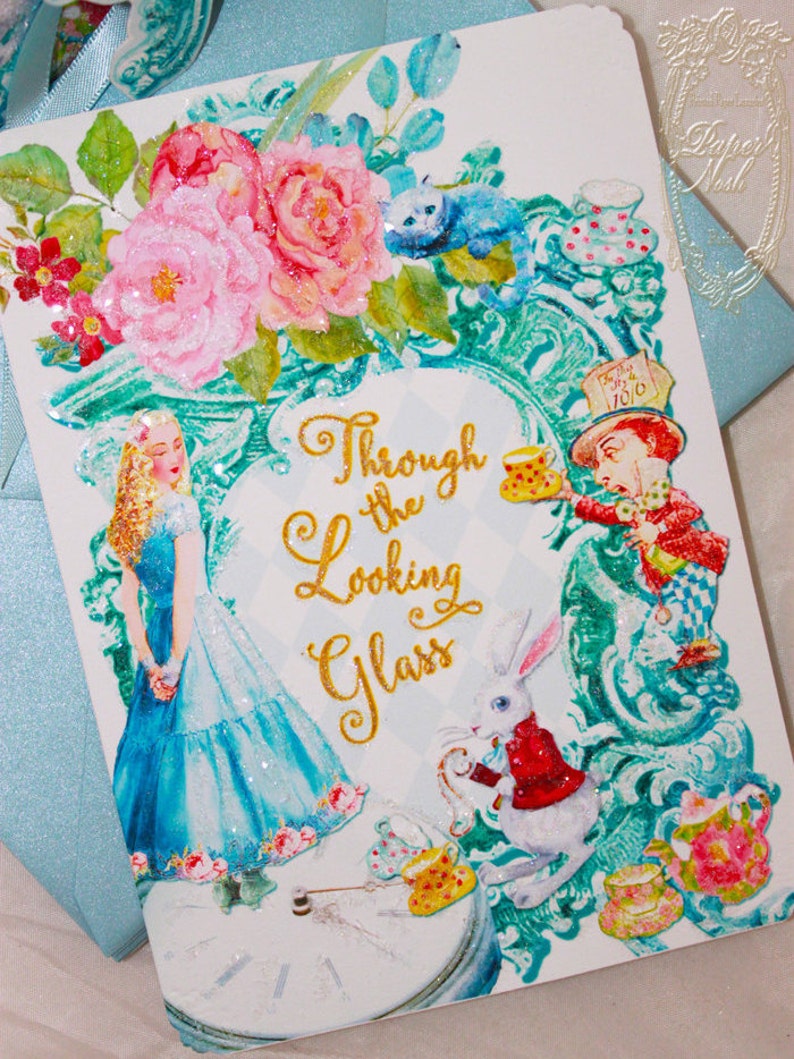 Alice Through the Looking Glass Invitations Set of 6 with Shimmer Envelopes image 1