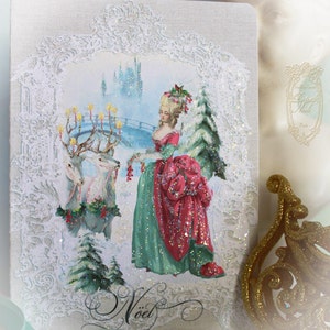 ギフト クリスマス カード 5 x 7 折りたたみカード 6 枚セットと輝く白雪姫の封筒