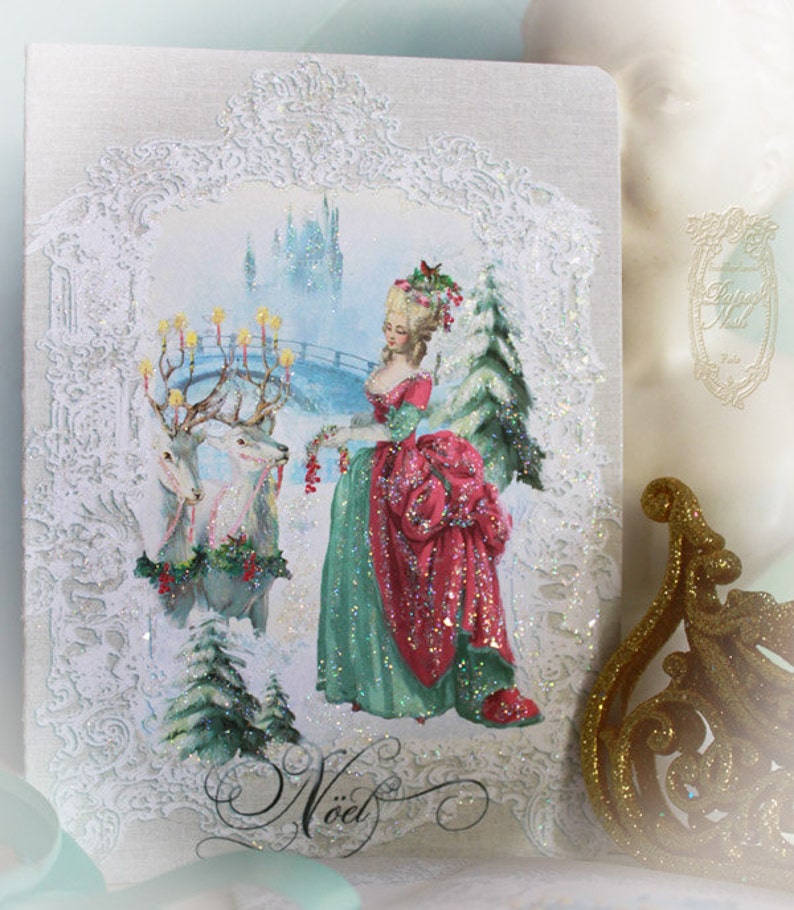 The Gift Christmas Cards 5 x 7 Folding Card Set of Six and Shimmering Snow White Envelopes image 1