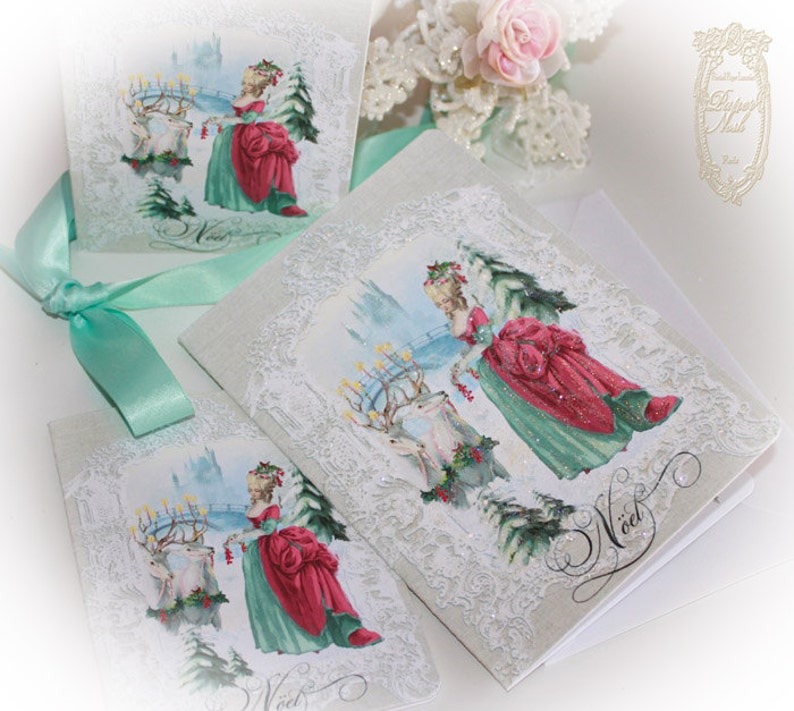 The Gift Christmas Cards 5 x 7 Folding Card Set of Six and Shimmering Snow White Envelopes image 3