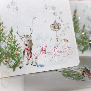 Woodland Magic First Snow Christmas Reindeer Card Set con buste metalliche argentate, set da 6