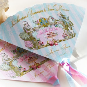 Marie Antoinette Fan Einladung, Menü, Tischkarte, Hochzeit, Event Die Cut Fan Let Them Eat Cake maßgeschneiderte Hochzeit, Dusche oder Event 6er-Set