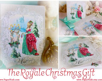 Marie Antoinette The Royale Christmas Gift  5 x 7 Folding Card Set of Six and Shimmering Snow White Envelopes