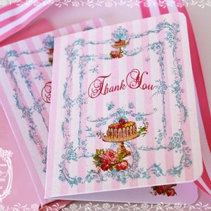 Cartes pliantes de remerciement Bonbons Cake avec enveloppes métalliques roses scintillantes